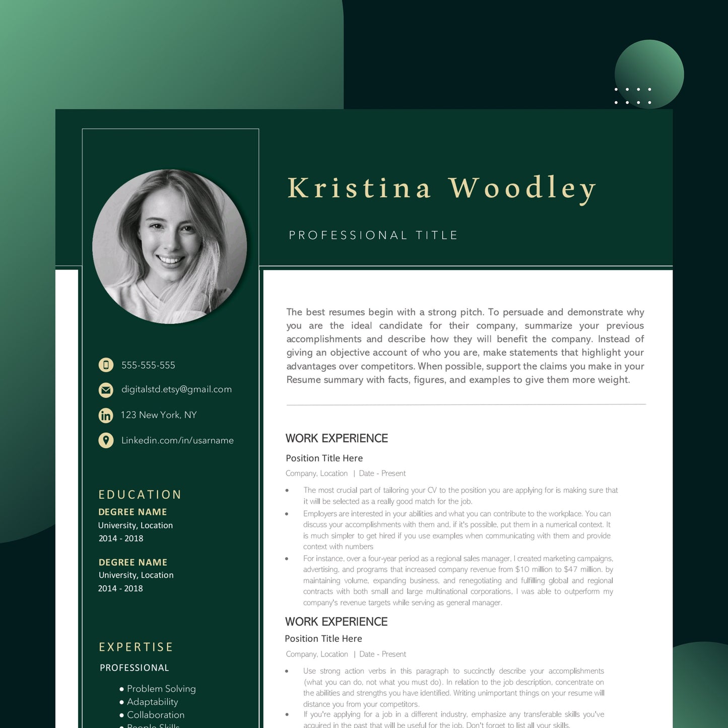 Professional & Modern Resume Template for Word | Resume Design | CV Template for Word | Professional CV | Instant Download resume