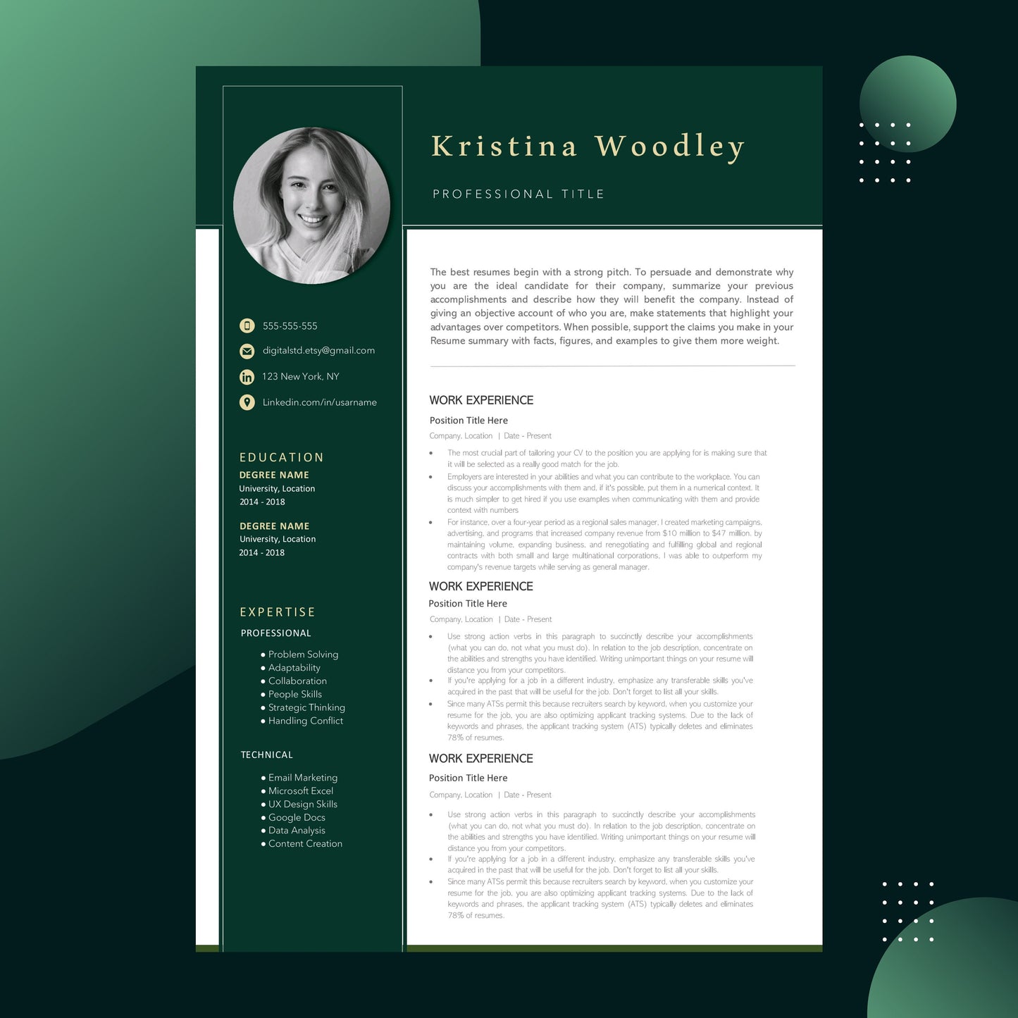 Professional & Modern Resume Template for Word | Resume Design | CV Template for Word | Professional CV | Instant Download resume