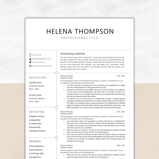 Executive Resume Template Word & Pages, CV Google Docs | CV Template Professional Resume Template Modern, CV Template Minimal