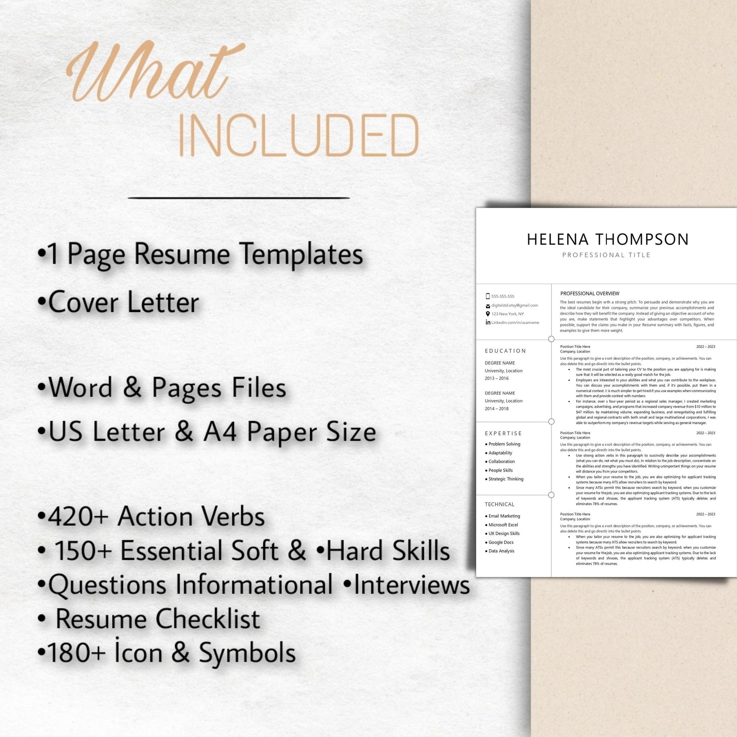 Executive Resume Template Word & Pages, CV Google Docs | CV Template Professional Resume Template Modern, CV Template Minimal