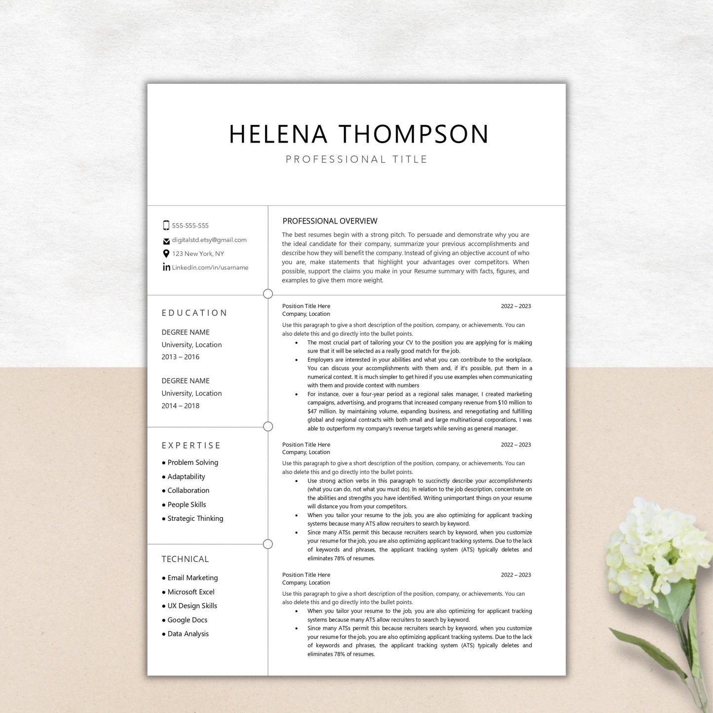 Executive Resume Template Word & Pages, CV Google Docs | CV Template Professional Resume Template Modern, CV Template Minimal