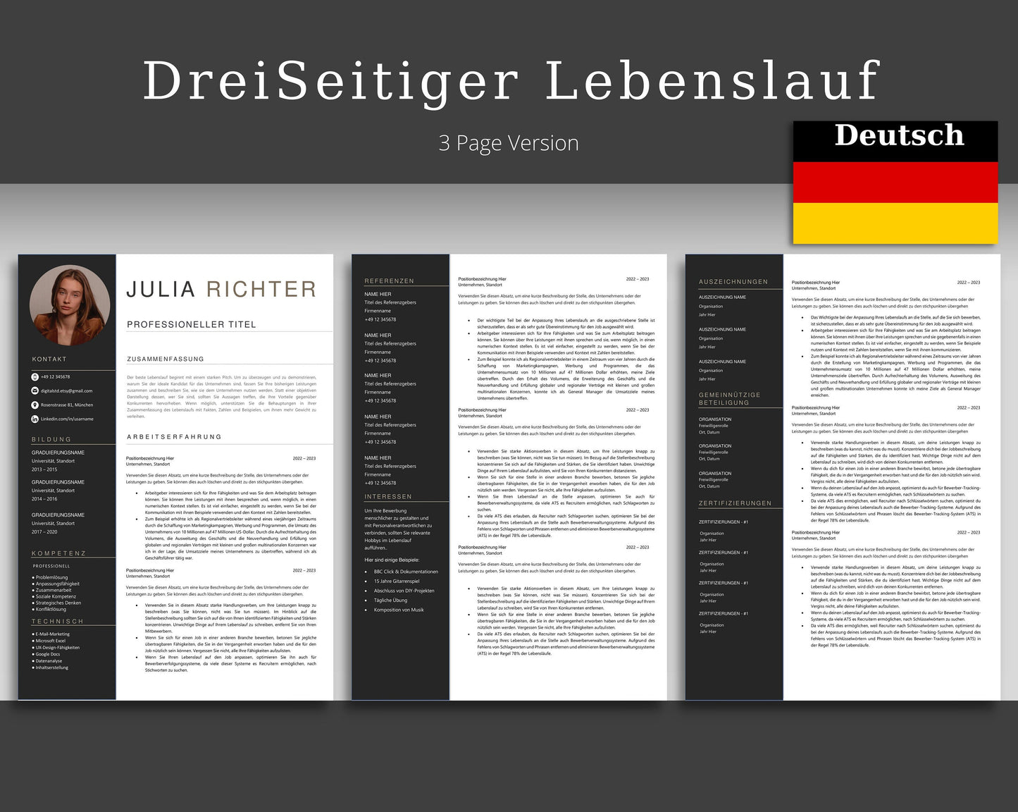 Bewerbungsvorlagen Deutsch | Lebenslauf Vorlage für Word | professioneller Lebenslauf Deutsch | Bewerbung | CV Vorlage | CV Template German