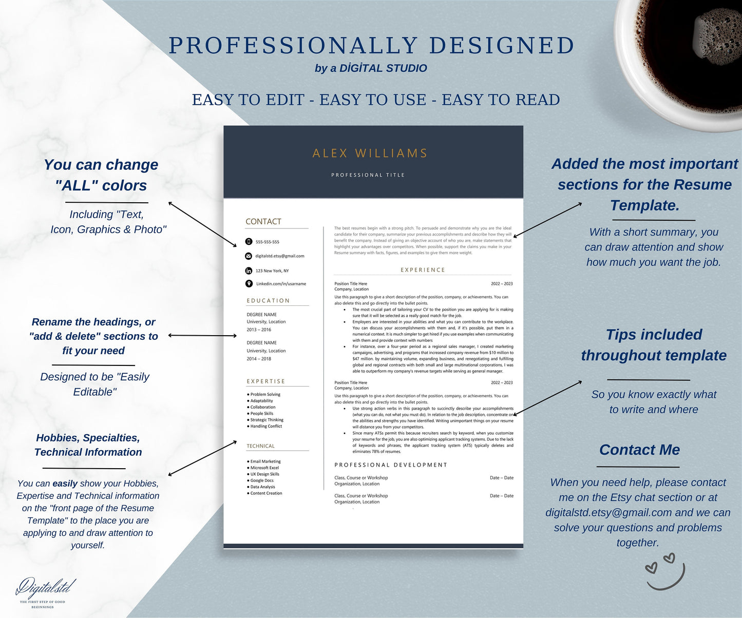 Modern Resume Template | CV Template, Cover Letter | Professional Resume for Word, Pages, Pc 3 page Minimal Resume, Instant Digital Download