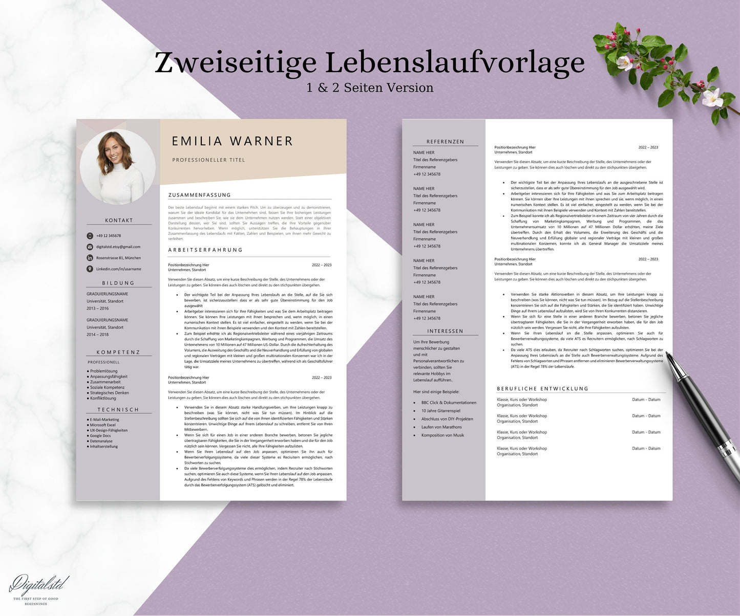 Bewerbungsvorlagen, Lebenslauf Vorlage, Moderner Lebenslauf für Word Apple Pages, Bewerbungsvorlage Deutsch, CV Vorlage, Curriculum Vitae