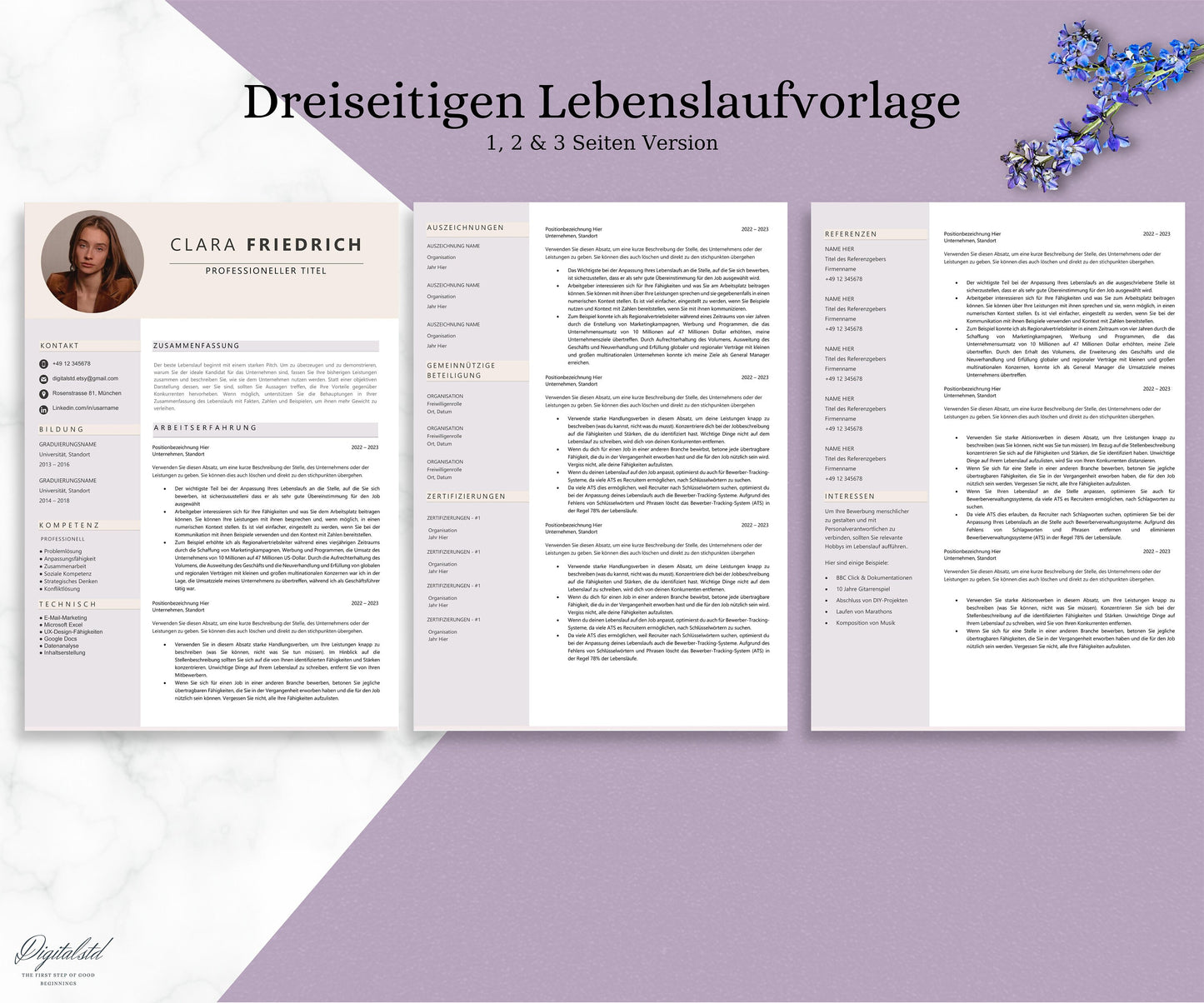 Lebenslauf Vorlage, Bewerbungsvorlage Deutsch Word für Pages, Deckblatt, Anschreiben Application Template German, Curriculum Vitae German