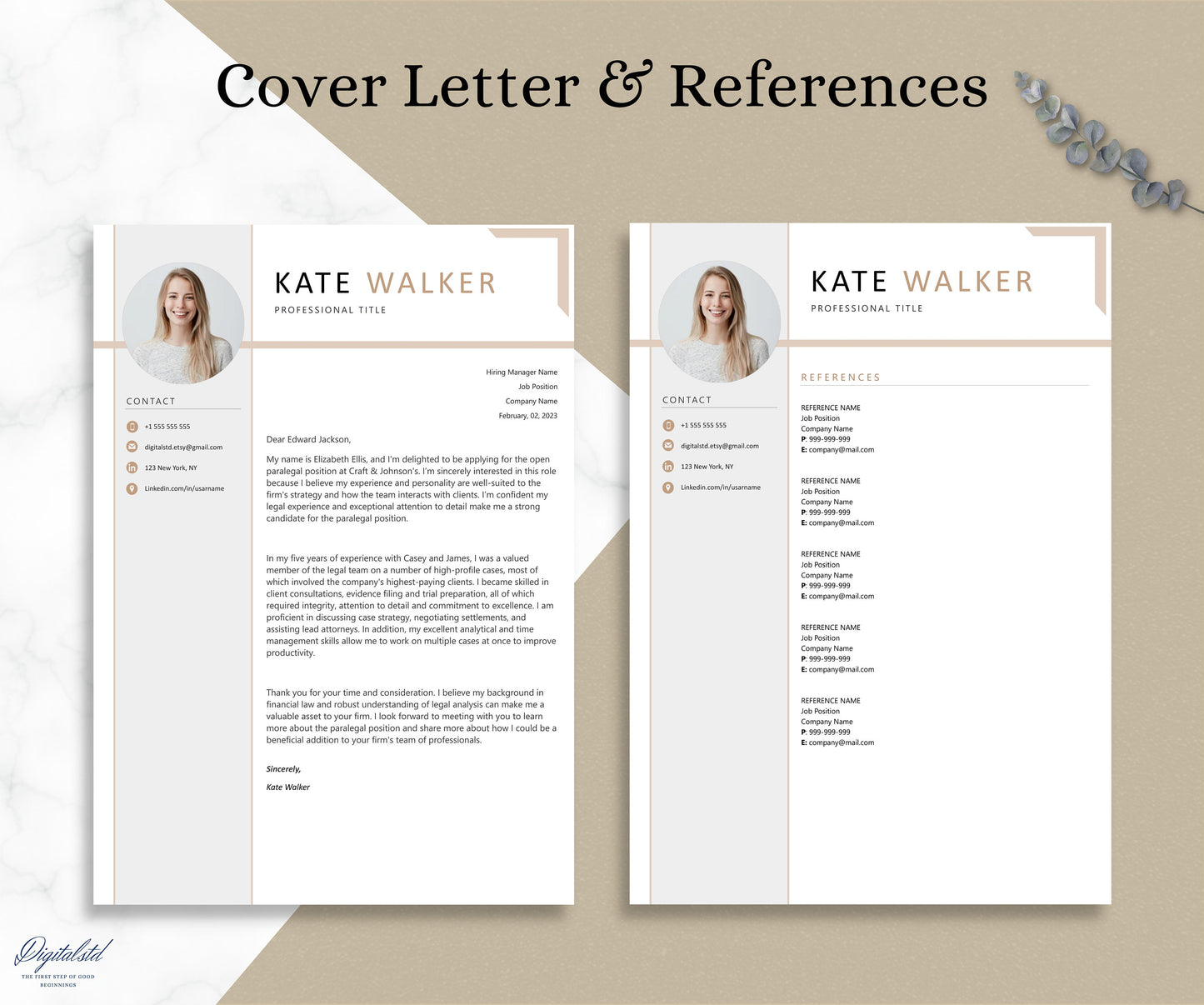 Resume Template with Photo, Professional Resume Template for Word & Pages, Clean CV Template with Picture, Resume and Cover Letter Template