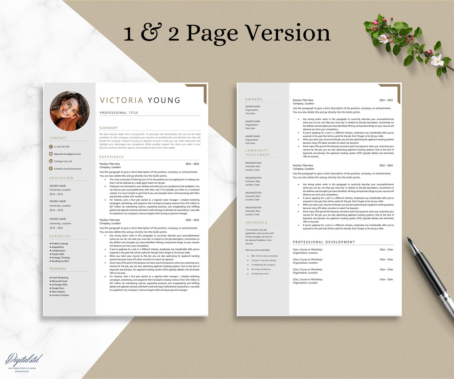 Resume Template with Photo, Professional Resume Template for Word & Pages, Clean CV Template, Resume and Cover Letter Template, Lebenslauf