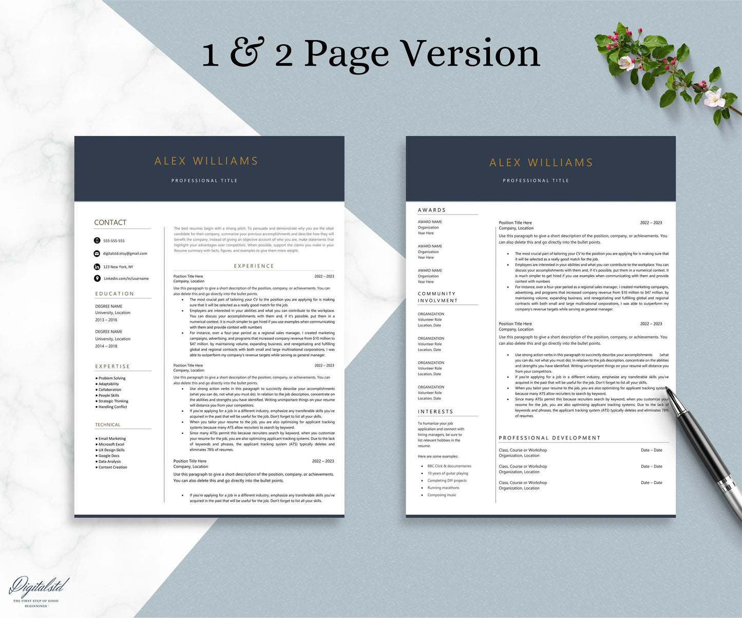 Modern Resume Template | CV Template, Cover Letter | Professional Resume for Word, Pages, Pc 3 page Minimal Resume, Instant Digital Download