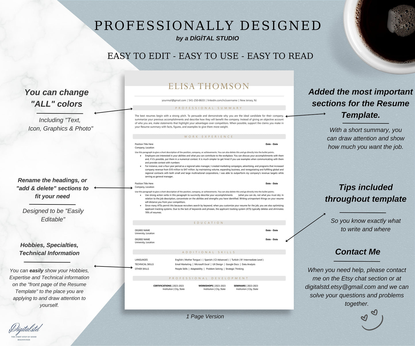 ATS Friendly Resume Template for MS Word, Mac Pages, Simple, One Column Resume Template, Executive Resume, Traditional Resume Template