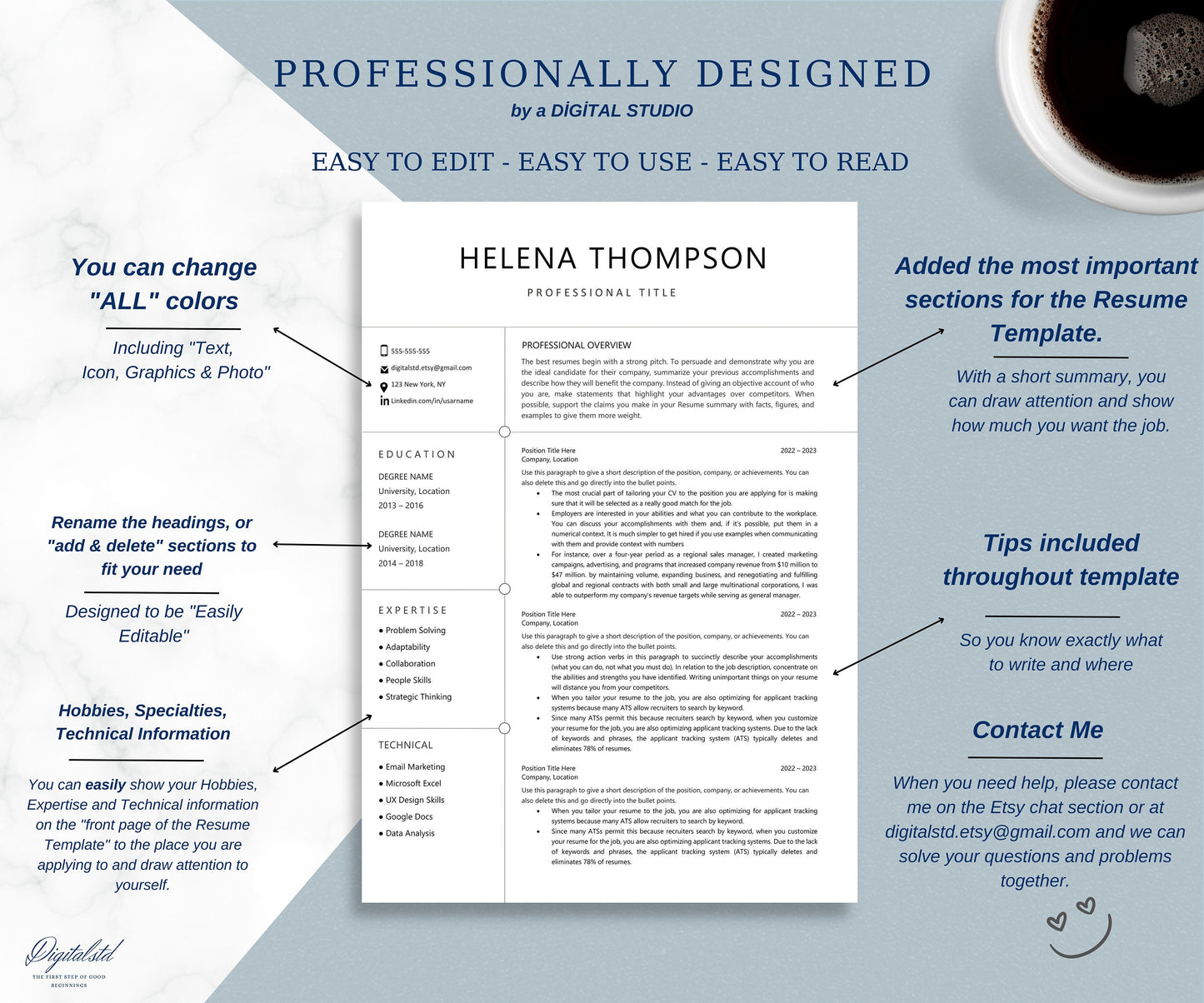 2024 Resume Template Google Docs, Mac Pages, Word Cv Template Professional, Resume and Cover Letter Template Simple Clean Resume Design