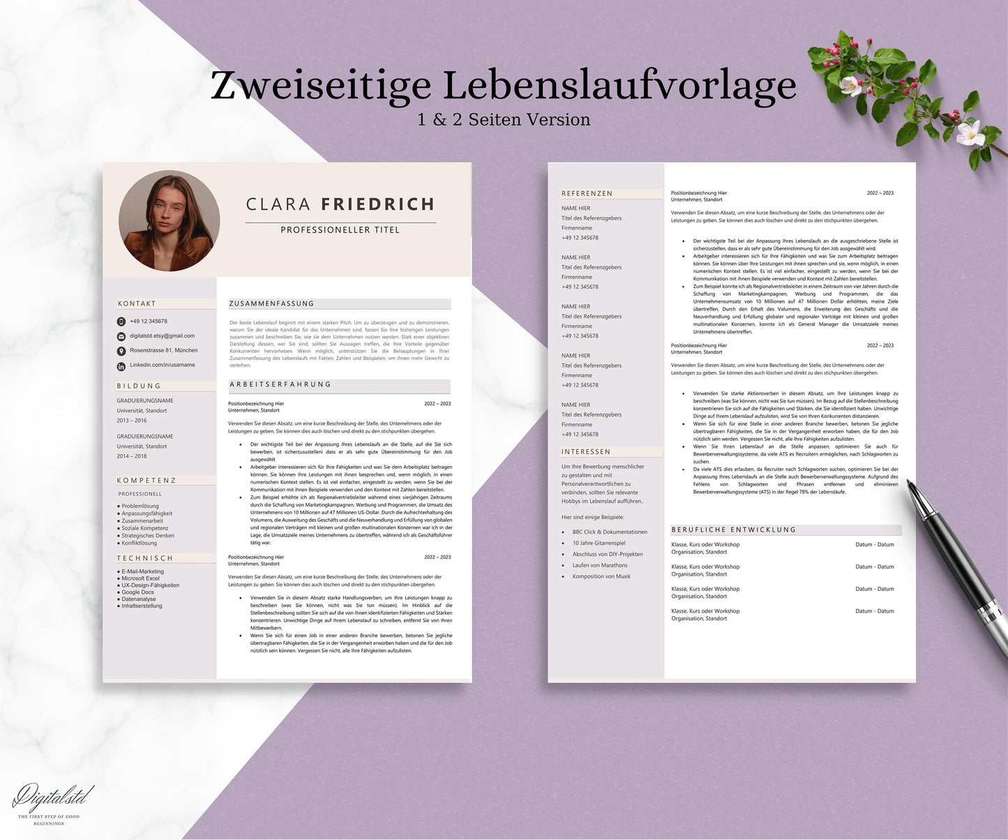 Lebenslauf Vorlage, Bewerbungsvorlage Deutsch Word für Pages, Deckblatt, Anschreiben Application Template German, Curriculum Vitae German