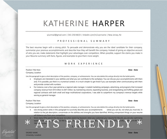 2025 Simple ATS Resume Template Word, Mac Pages, ATS Cv Template Word, Clean, Professional Modern ATS Friendly Templates, Resume Template