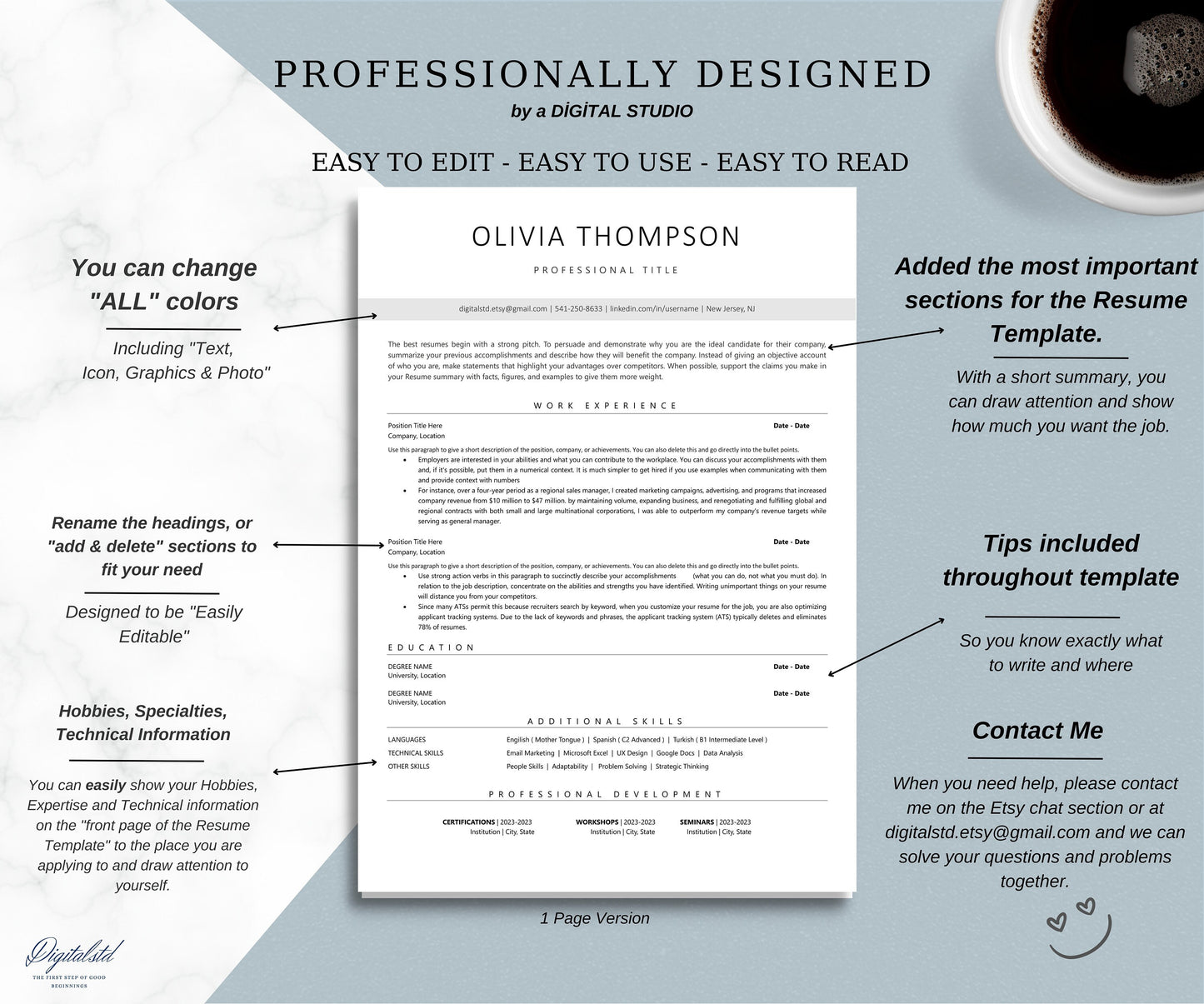 ATS Resume Template Word, Pages, Google Docs, Minimalist ATS CV Template, Modern Executive Resume, Basic, Professional Resume, Simple Resume