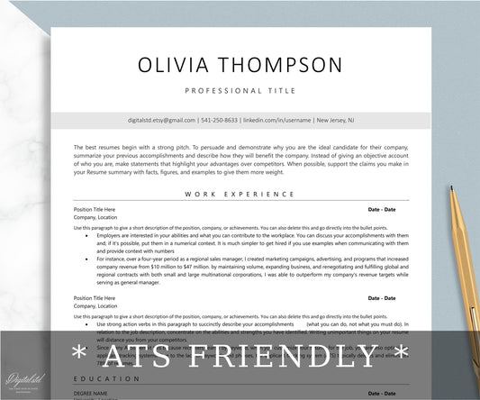 ATS Resume Template Word, Pages, Google Docs, Minimalist ATS CV Template, Modern Executive Resume, Basic, Professional Resume, Simple Resume