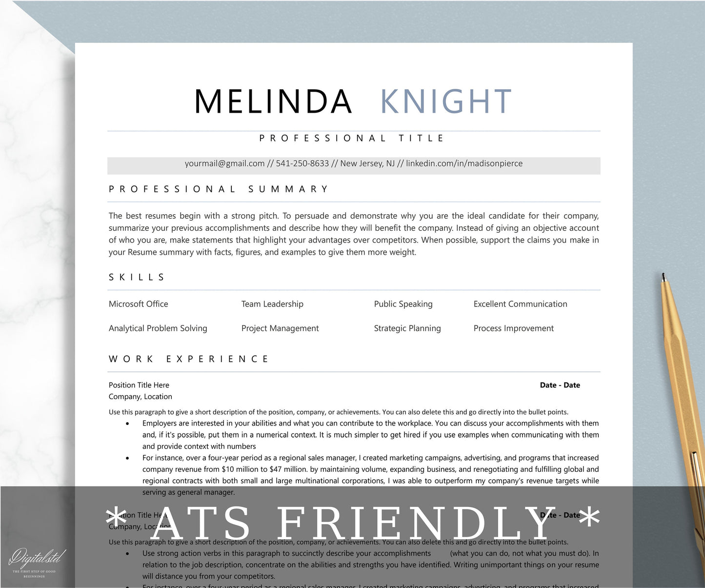 ATS Friendly Resume Template for Word, Google Docs | ATS Resume, Instant Download,  Professional Resume, Modern Resume, Minimalist Resume