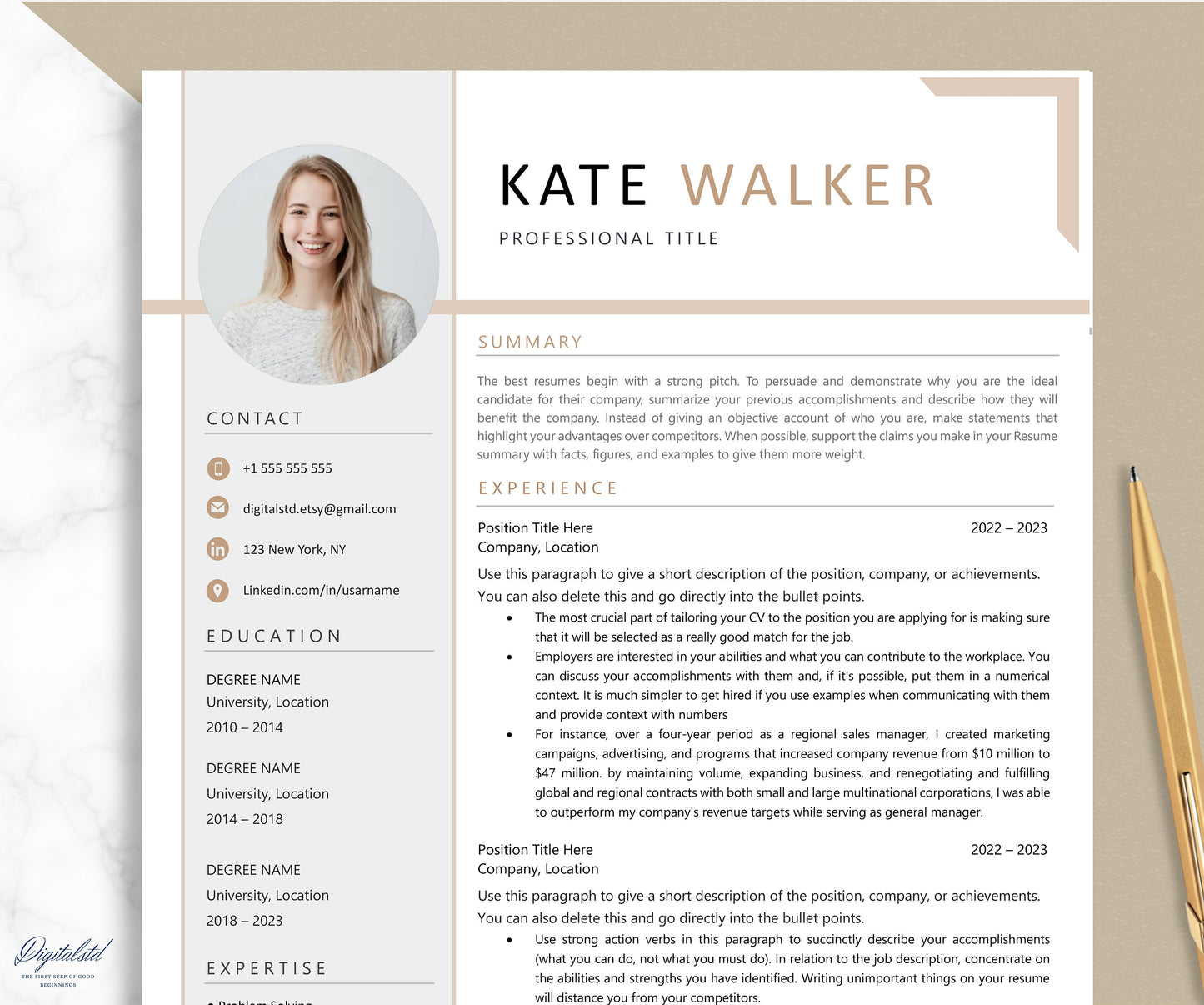 Resume Template with Photo, Professional Resume Template for Word & Pages, Clean CV Template with Picture, Resume and Cover Letter Template