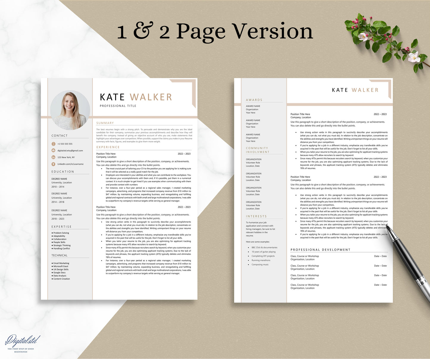 Resume Template with Photo, Professional Resume Template for Word & Pages, Clean CV Template with Picture, Resume and Cover Letter Template