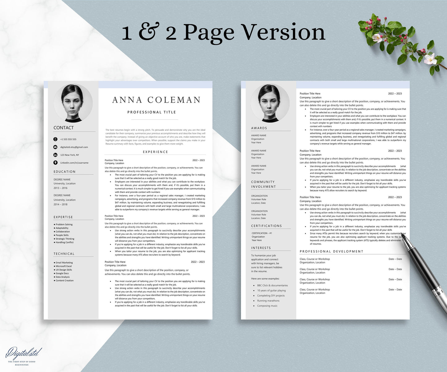 Google Docs, Word & Pages Resume Template + Cover Letter + References, Resume Template Professional, CV Template, Resume Template with Photo