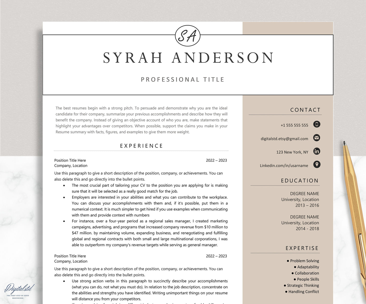 Best Professional Resume Template, Word & Apple Pages | 1, 2, 3, 4, 5 Page Resume Templates with Matching Cover Letter