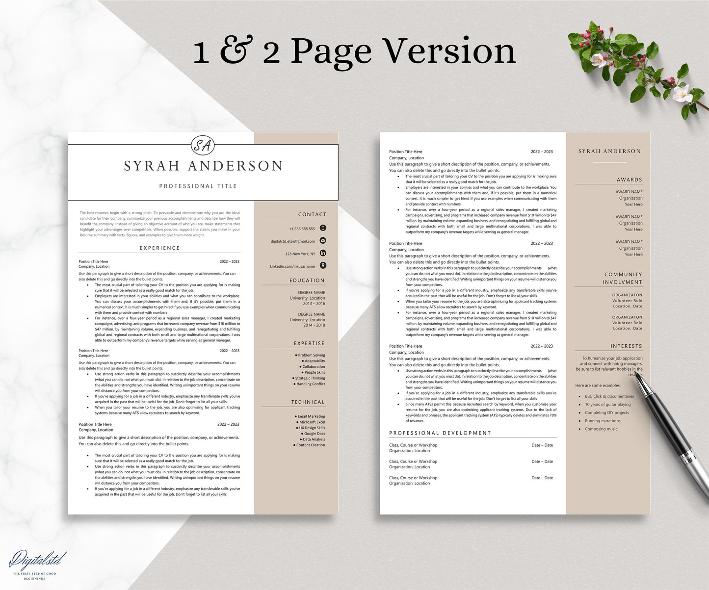 Best Professional Resume Template, Word & Apple Pages | 1, 2, 3, 4, 5 Page Resume Templates with Matching Cover Letter