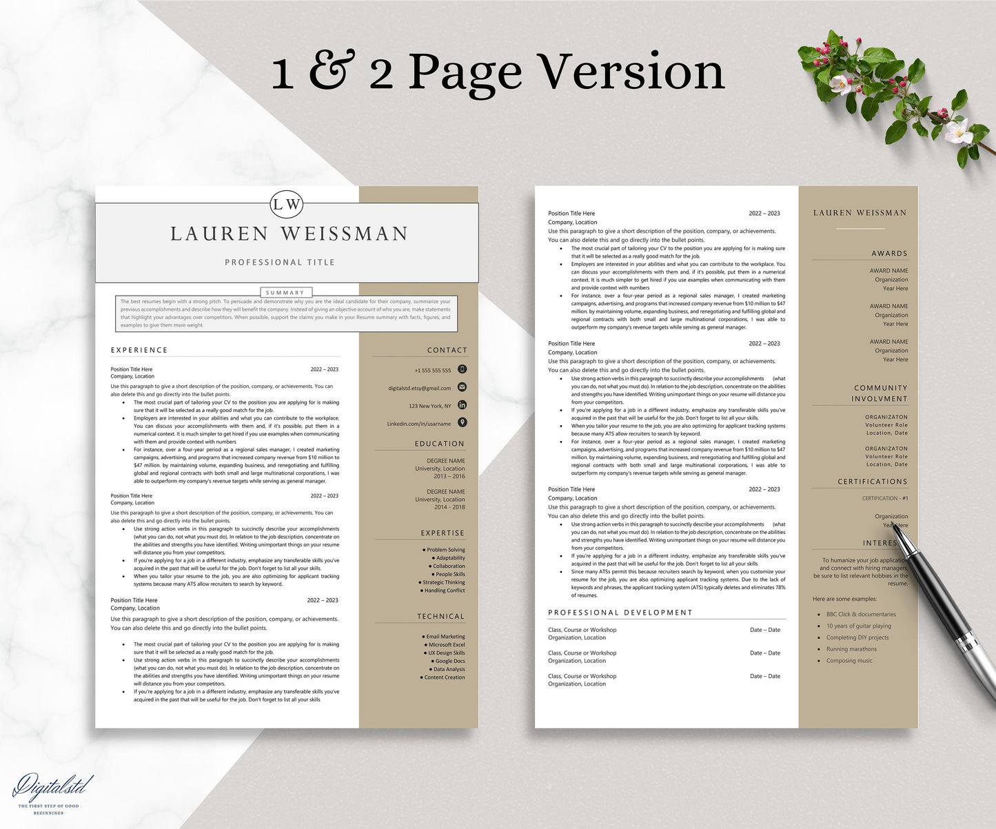 3 page Resume Template Cover Letter and References Template for MS Word Mac Printable | Modern Resume | Professional and Creative Design