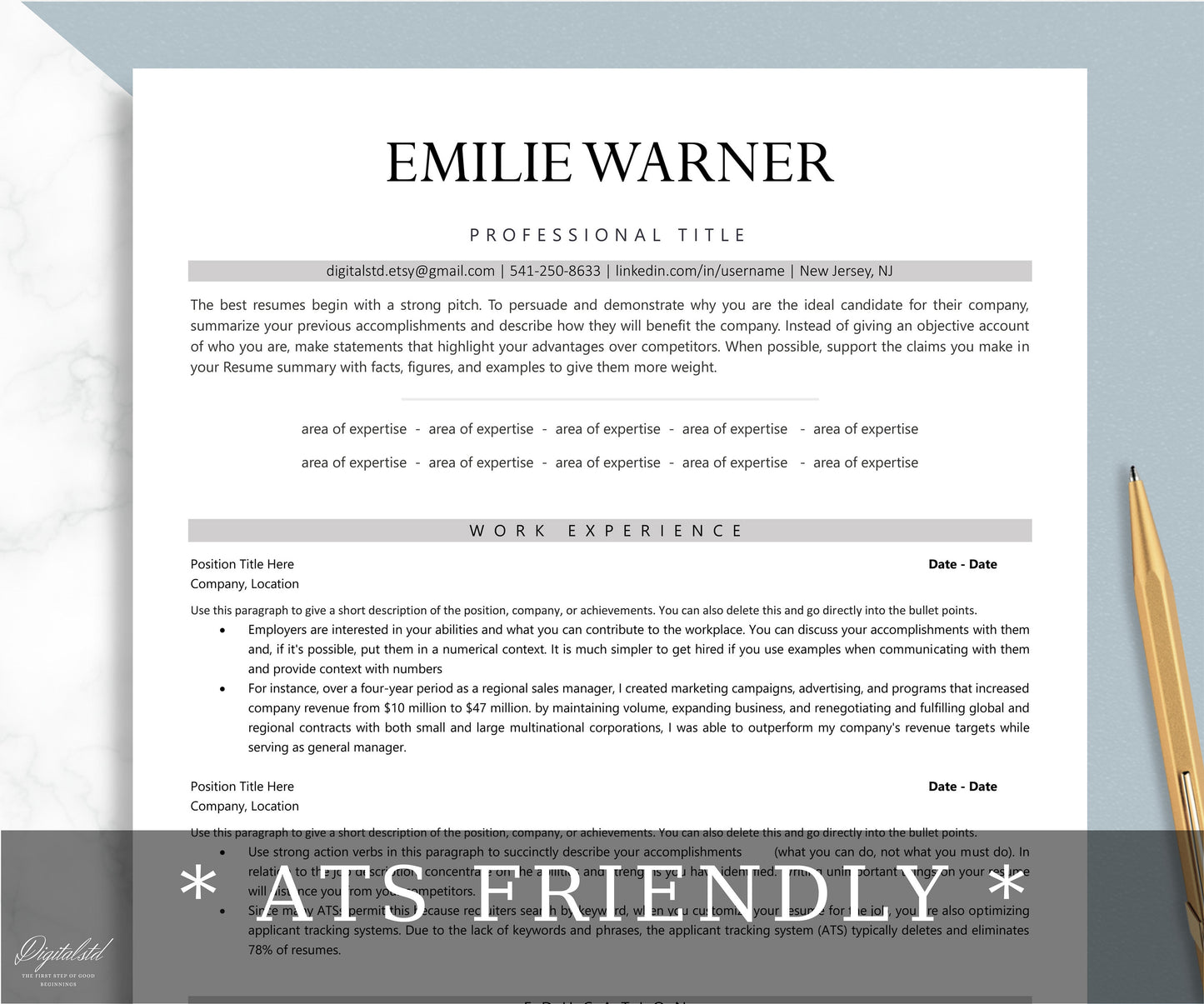 Minimalist ATS Friendly Resume Template for Pages & Word | Clean Modern ATS Resume for HR Manager, Recruiter Resume, Simple Resume