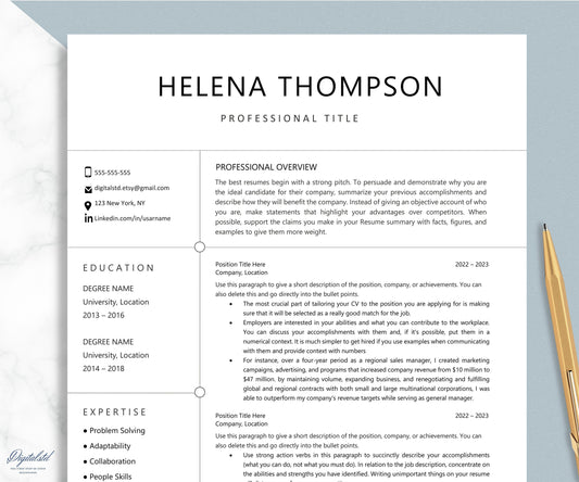 2024 Resume Template Google Docs, Mac Pages, Word Cv Template Professional, Resume and Cover Letter Template Simple Clean Resume Design