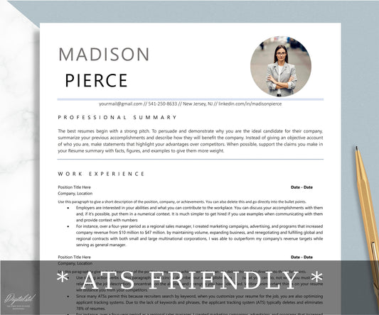 ATS Resume Template Word, Pages, ATS Friendly Resume Template, Clean CV, Resume Template, Professional Resume, Minimalist Resume Template