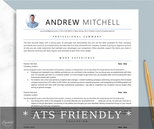 ATS Resume Template, Word, Pages, Minimalist ATS Friendly, CV, Template, Professional Resume, Modern Executive Resume, Basic Simple Resume