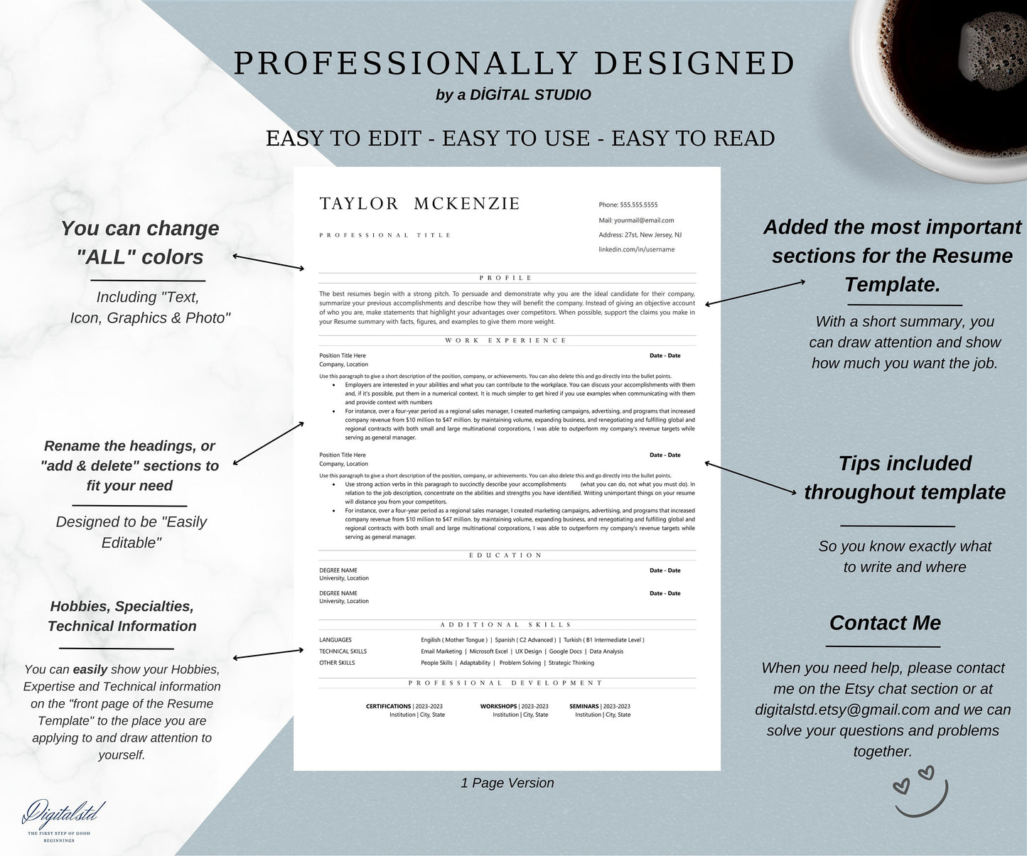 Executive Resume Template, ATS Friendly Resume, Word, Pages, Docs Resume Template for Corporate Jobs, Simple, Minimalist Resume, CV Template