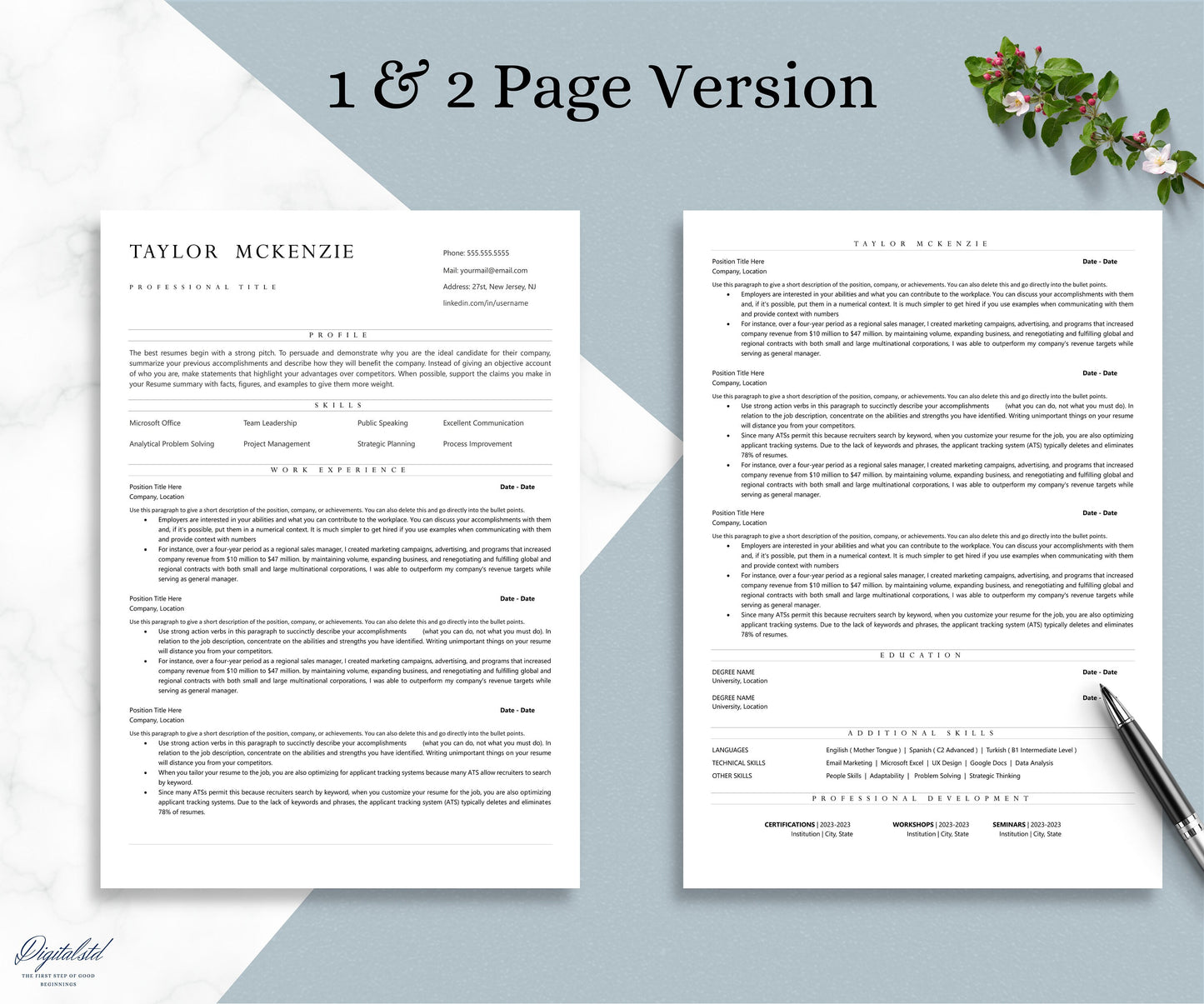 Executive Resume Template, ATS Friendly Resume, Word, Pages, Docs Resume Template for Corporate Jobs, Simple, Minimalist Resume, CV Template