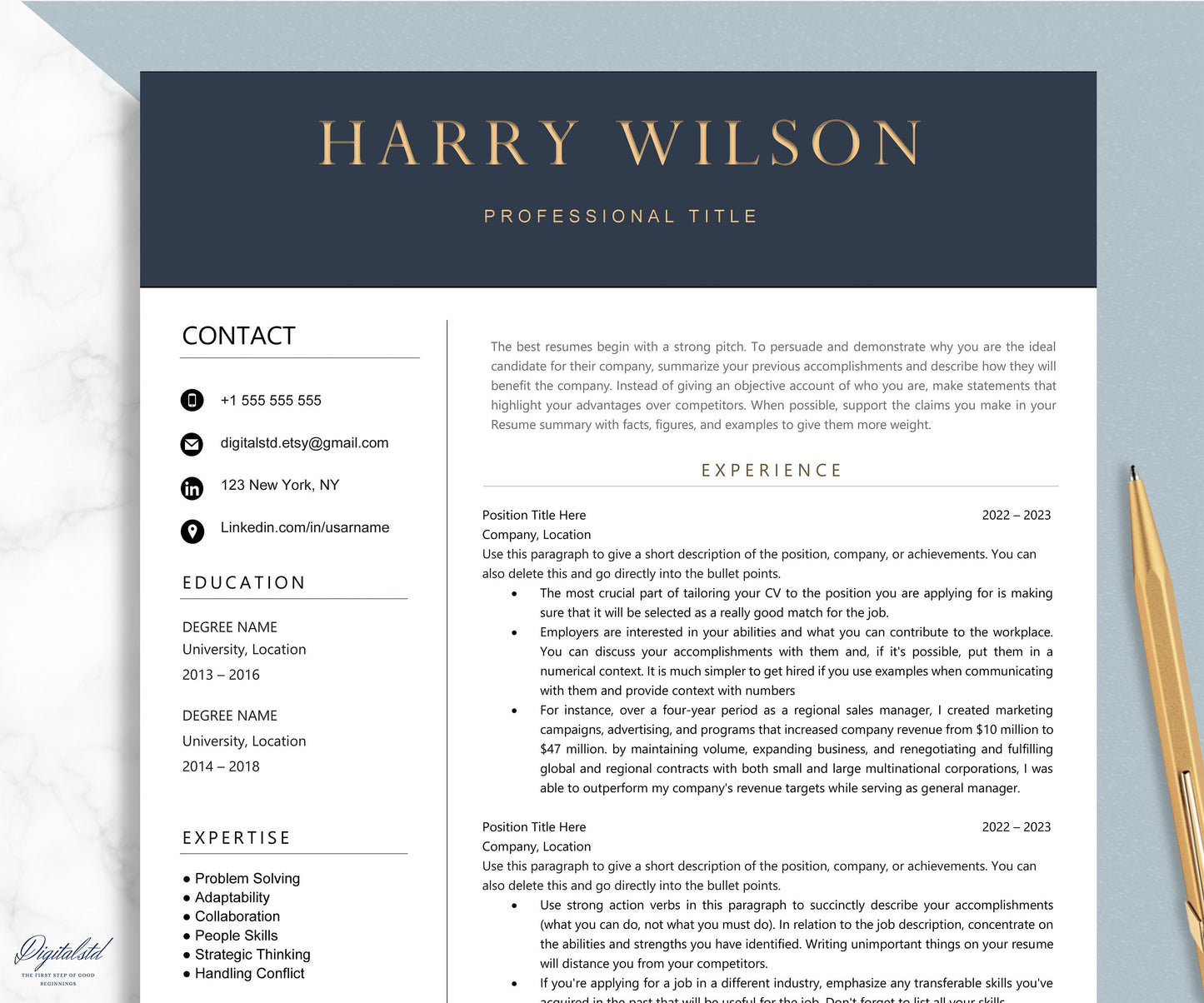 Clean Resume Template Google Docs, Word & Pages, Minimalist Executive Resume, Simple Modern Smooth Template, Minimal Resume Template 2024