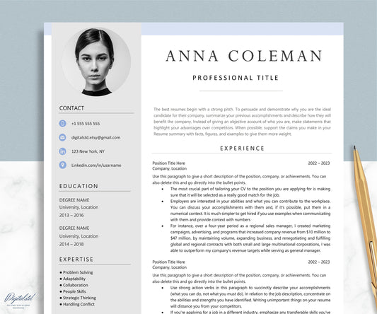 Google Docs, Word & Pages Resume Template + Cover Letter + References, Resume Template Professional, CV Template, Resume Template with Photo