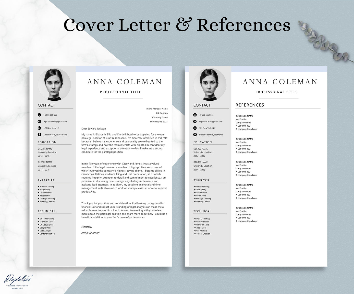 Google Docs, Word & Pages Resume Template + Cover Letter + References, Resume Template Professional, CV Template, Resume Template with Photo