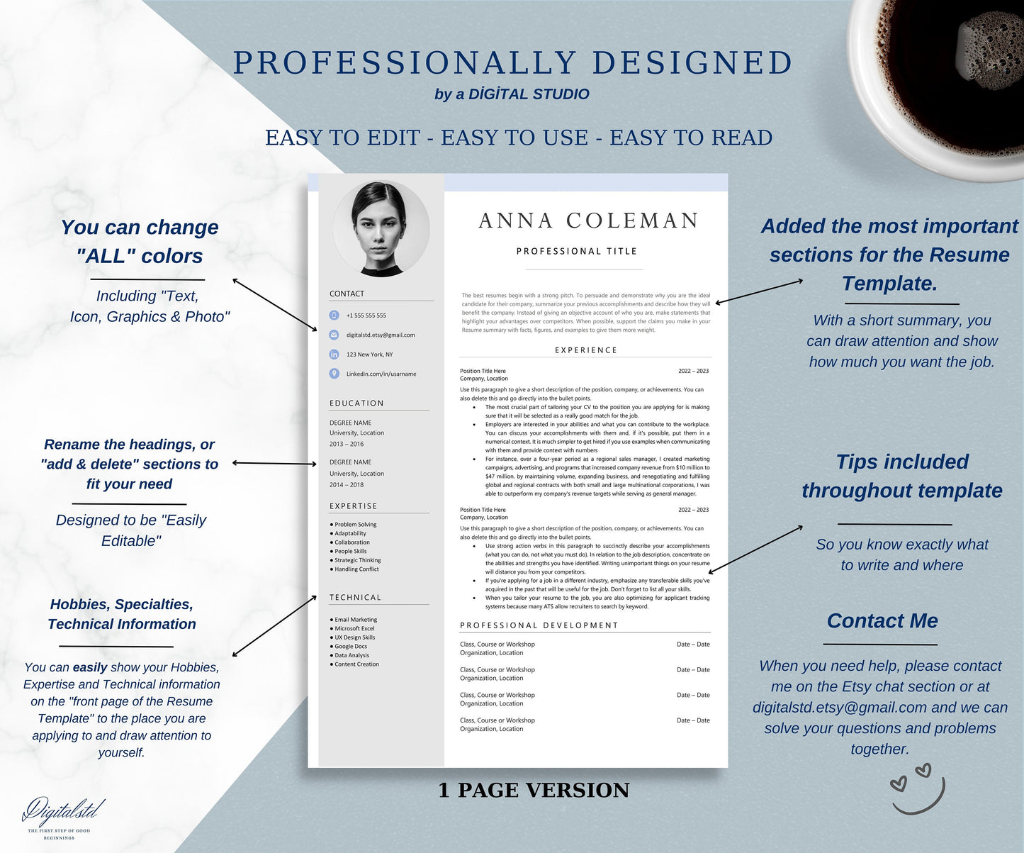 Google Docs, Word & Pages Resume Template + Cover Letter + References, Resume Template Professional, CV Template, Resume Template with Photo