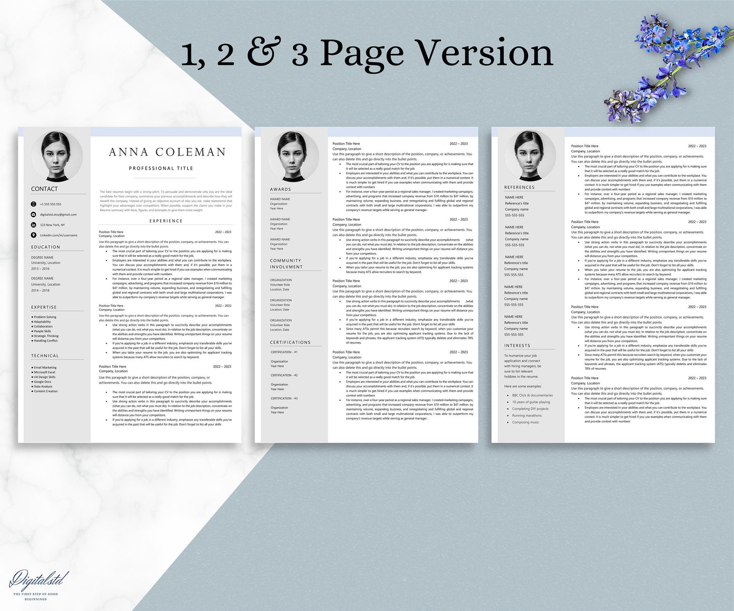 Google Docs, Word & Pages Resume Template + Cover Letter + References, Resume Template Professional, CV Template, Resume Template with Photo