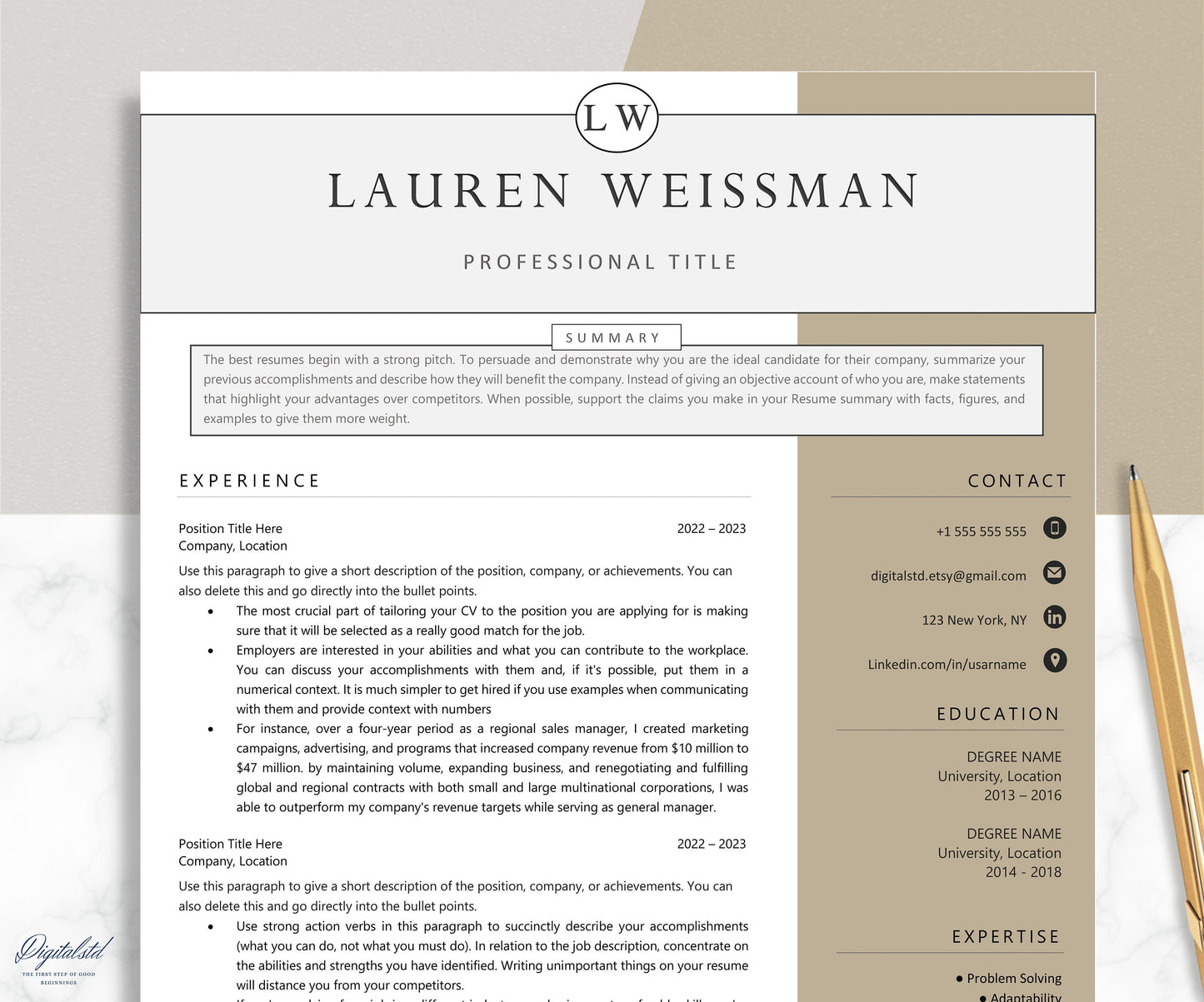 3 page Resume Template Cover Letter and References Template for MS Word Mac Printable | Modern Resume | Professional and Creative Design