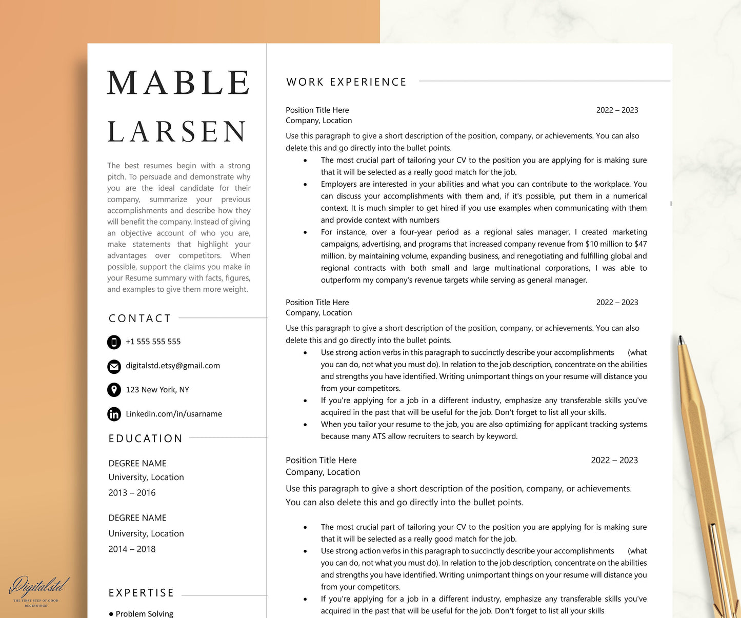 Resume Template Apple Pages & Word 1 Page, 2 Page, and 3 Page | Modern Professional Resume CV Template for Executive, CEO, Sales, HR Manager