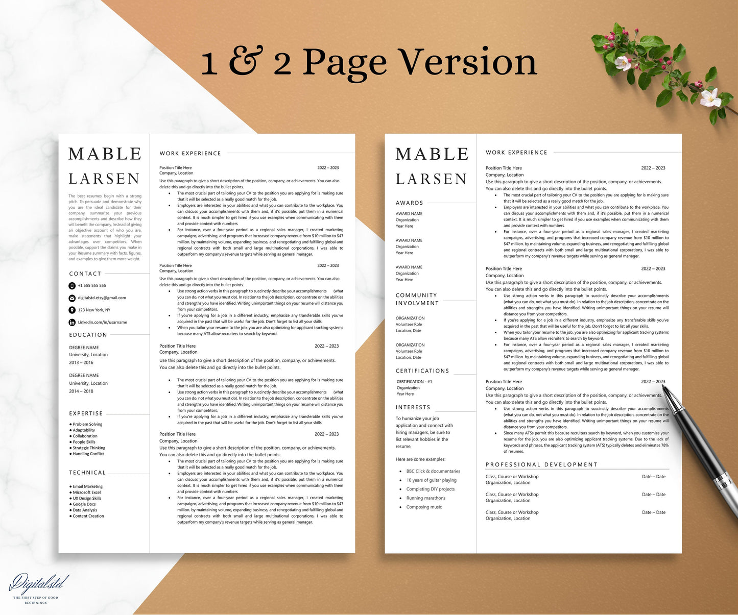 Resume Template Apple Pages & Word 1 Page, 2 Page, and 3 Page | Modern Professional Resume CV Template for Executive, CEO, Sales, HR Manager