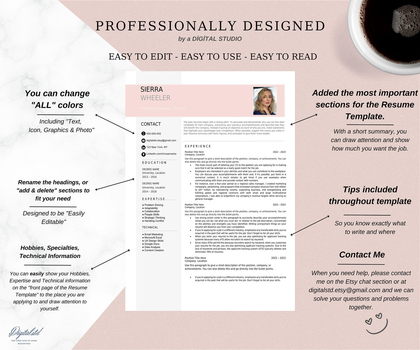 Resume Template, 3 Page, Word, Pages, CV Template, Professional Design, Executive Resume Template, Clean Curriculum Vitae, Minimalist, Free