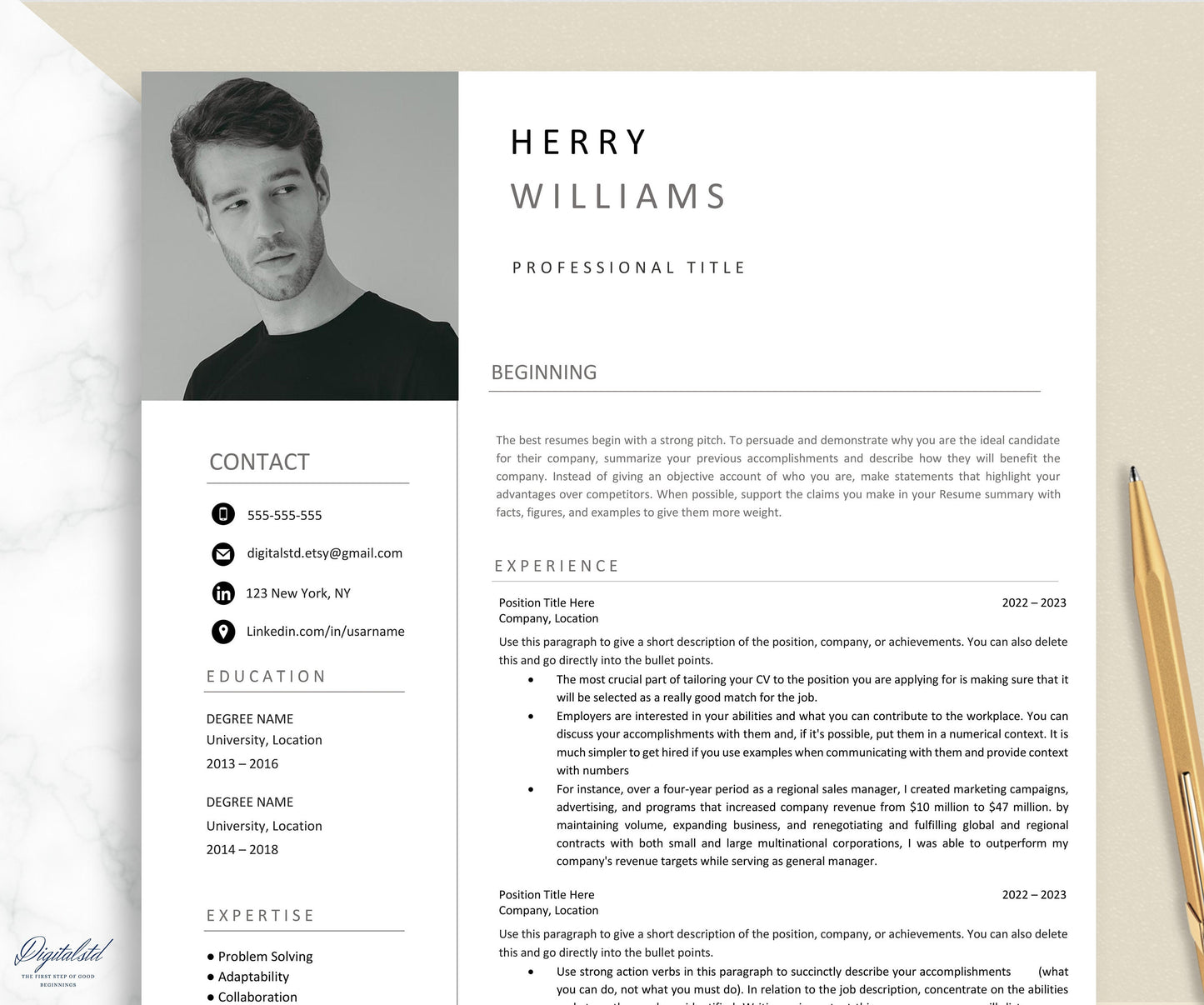 Cv Template, Resume Template, Cv Design Word and Pages, Best Cv Resume Layout, 2024 Resume with image photo picture, Resume CV 1, 2, 3 page