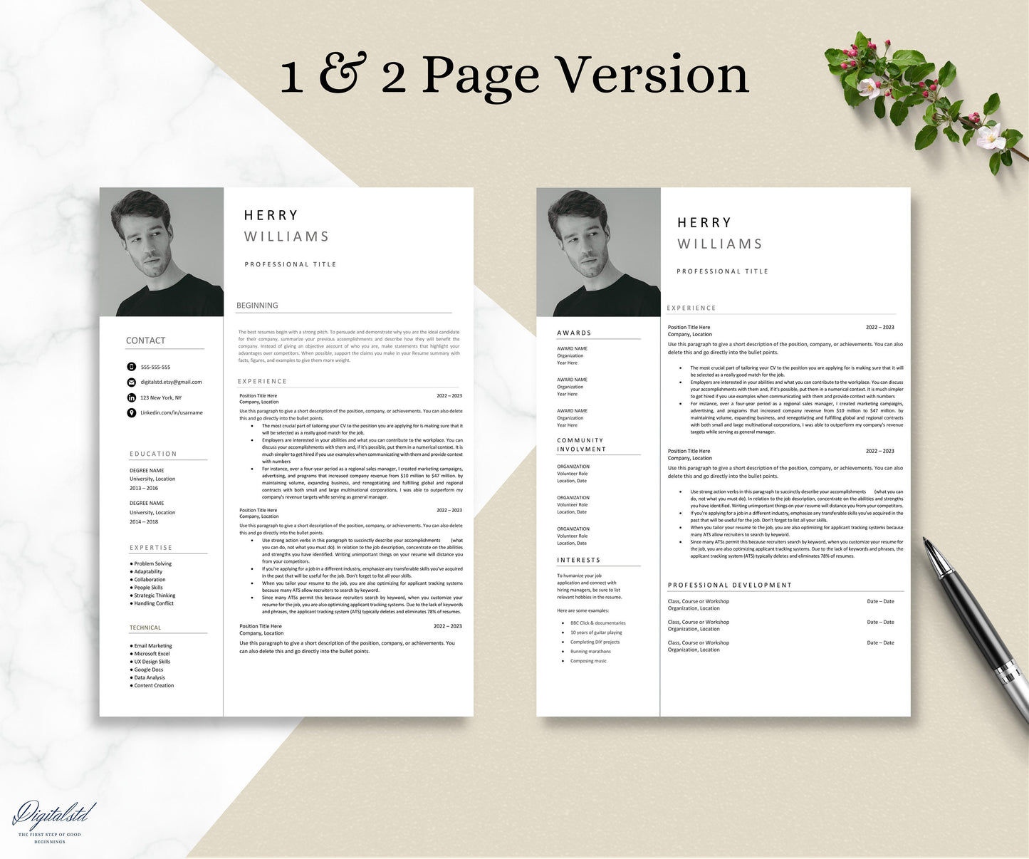 Cv Template, Resume Template, Cv Design Word and Pages, Best Cv Resume Layout, 2024 Resume with image photo picture, Resume CV 1, 2, 3 page