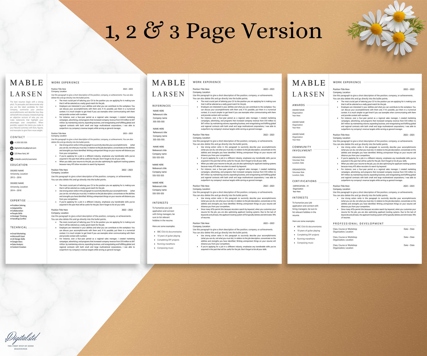 Resume Template Apple Pages & Word 1 Page, 2 Page, and 3 Page | Modern Professional Resume CV Template for Executive, CEO, Sales, HR Manager