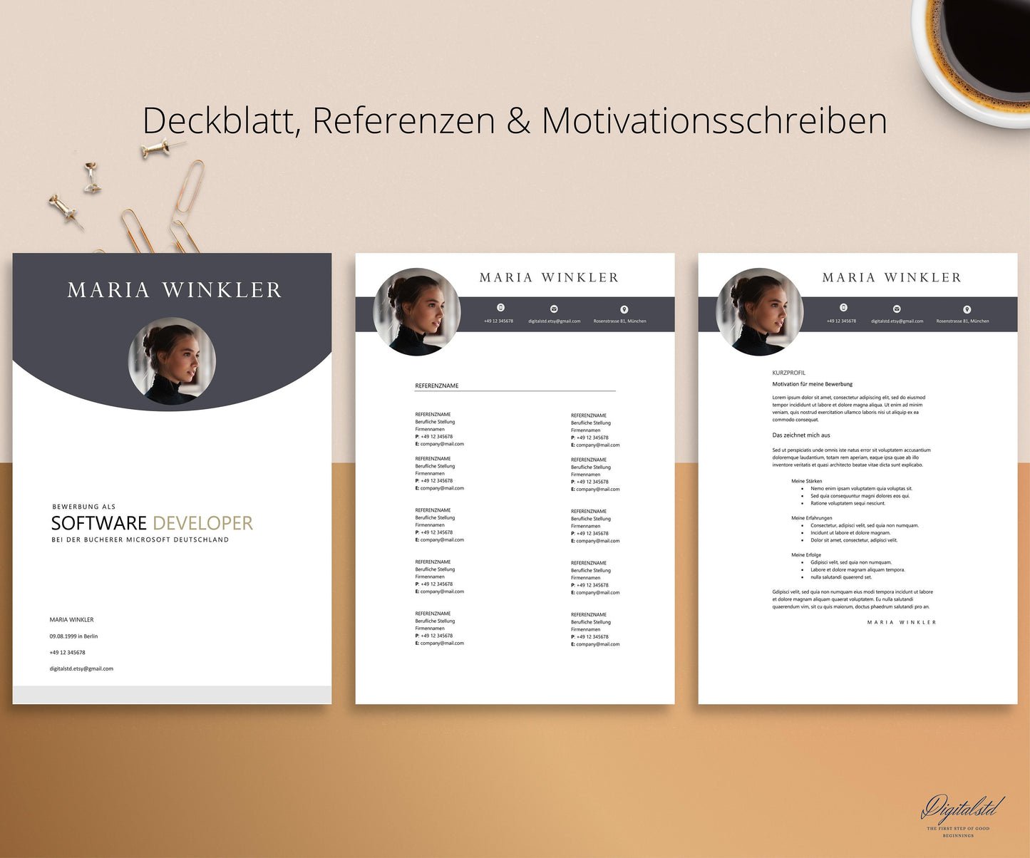 Bewerbungsvorlagen, Lebenslauf Vorlage, Deutsch, Bewerbung Vorlage Word und Pages, Deckblatt, Bewerbungsvorlage, Curriculum Vitae Template