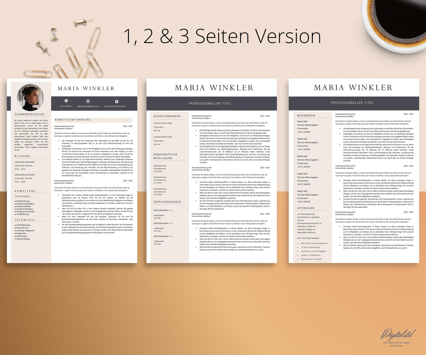 Bewerbungsvorlagen, Lebenslauf Vorlage, Deutsch, Bewerbung Vorlage Word und Pages, Deckblatt, Bewerbungsvorlage, Curriculum Vitae Template