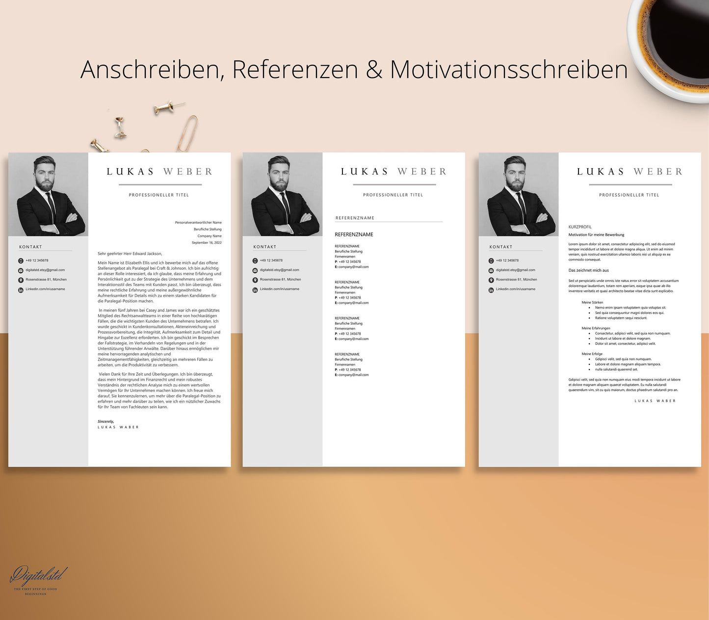 Bewerbungsvorlagen, Lebenslauf Vorlage, Moderner Lebenslauf,Word, Apple Pages, Deutsch, CV Vorlage, Curriculum Vitae, Resume Template