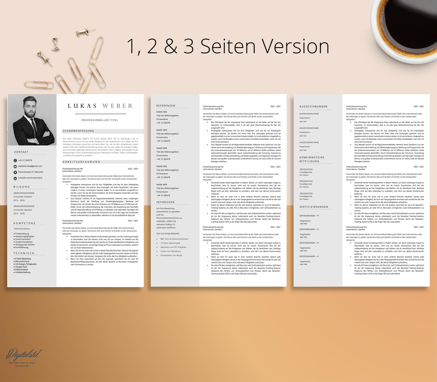 Bewerbungsvorlagen, Lebenslauf Vorlage, Moderner Lebenslauf,Word, Apple Pages, Deutsch, CV Vorlage, Curriculum Vitae, Resume Template