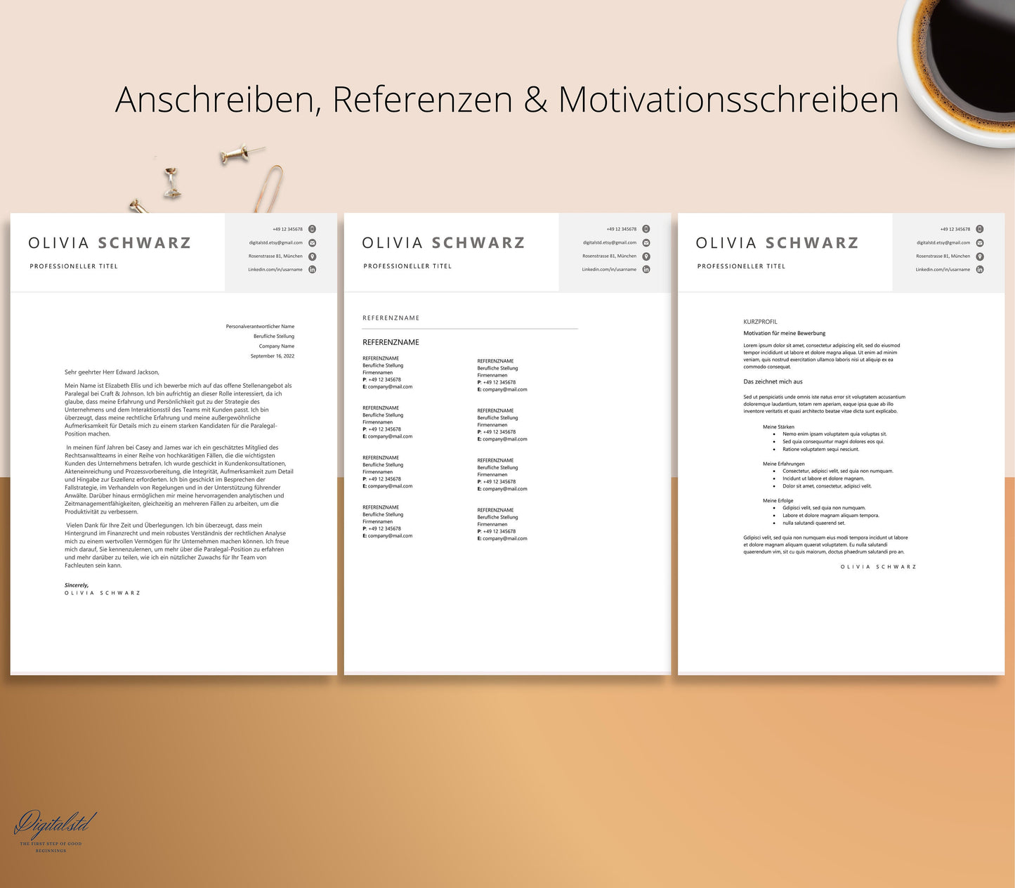 Bewerbungsvorlage, Lebenslauf Vorlage Deutsch, CV Vorlage Apple Pages, MS Word, Professionelle Bewerbung German, Anschreiben-Vorlage