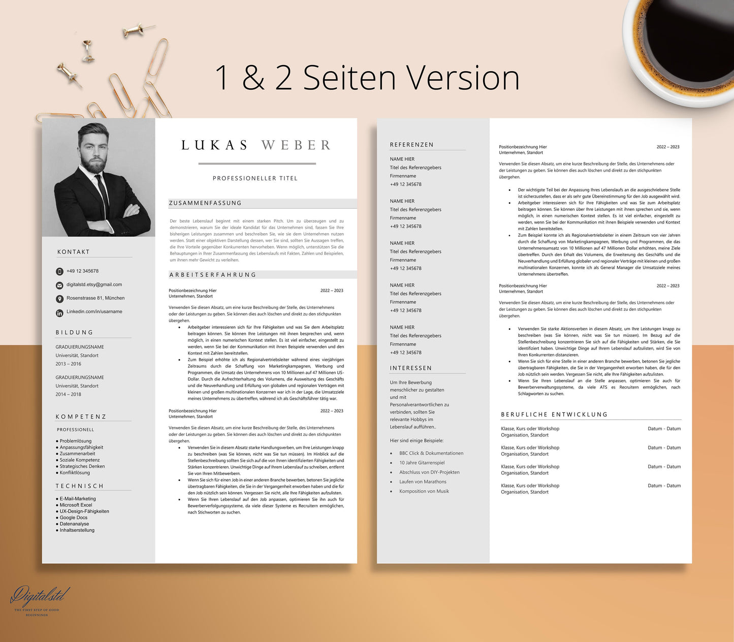 Bewerbungsvorlagen, Lebenslauf Vorlage, Moderner Lebenslauf,Word, Apple Pages, Deutsch, CV Vorlage, Curriculum Vitae, Resume Template