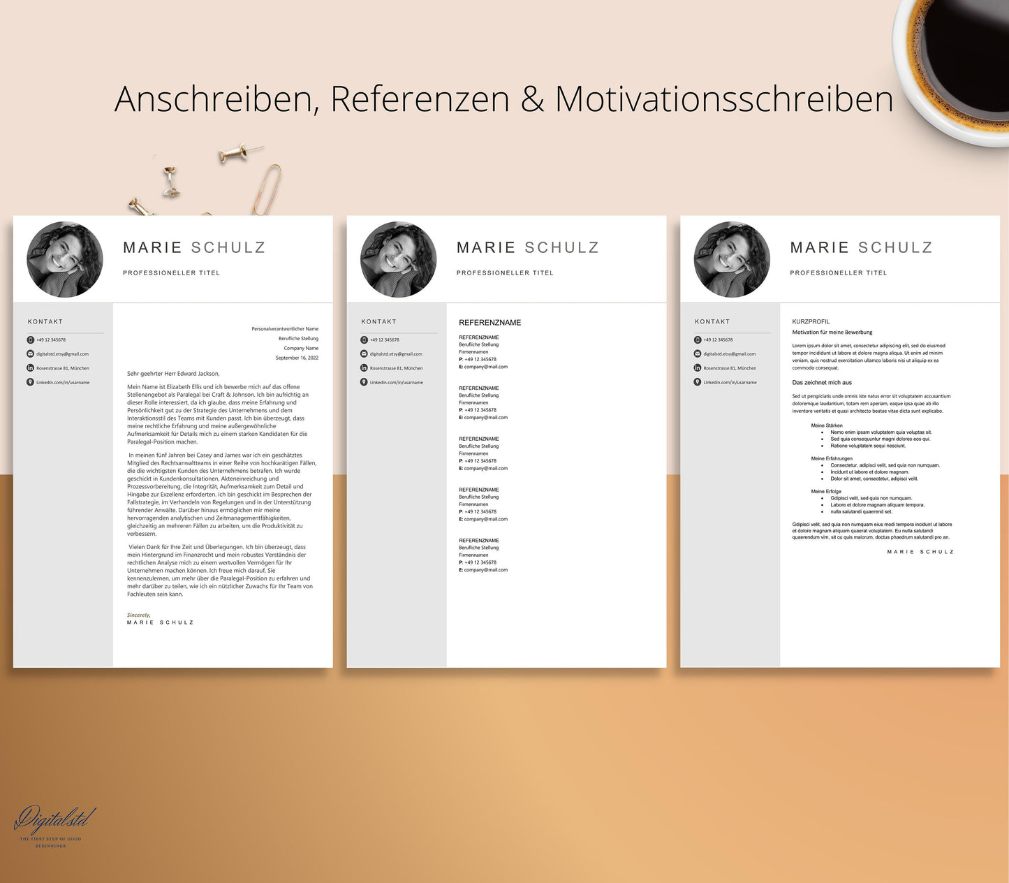 Bewerbungsvorlage Deutsch, Lebenslauf Vorlage, Word, Pages, Deckblatt, Anschreiben, Simple, Anlagen Professionelle Bewerbung, Modern